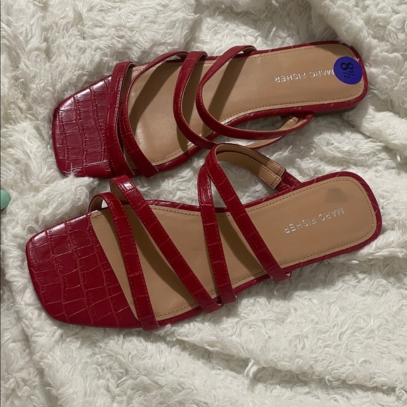 Marc Fisher Crimson Croc-Embossed Sandals - Picture 3 of 10